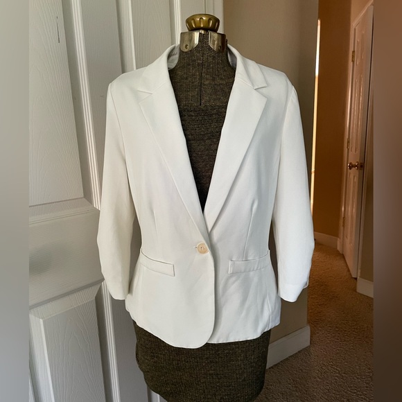 Vintage Eliza J White Blazer Jacket 3/4 Sleeve Minimalist Career Office Size M - Picture 2 of 16